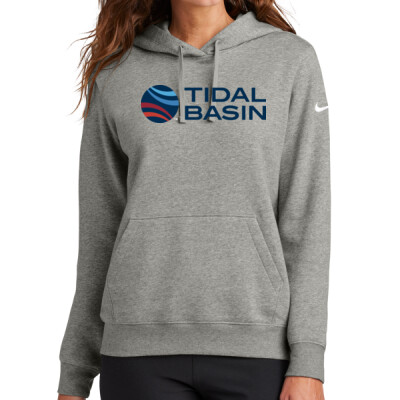 Ladies Nike Club Fleece Sleeve Swoosh Pullover Hoodie - Blue Logo Thumbnail